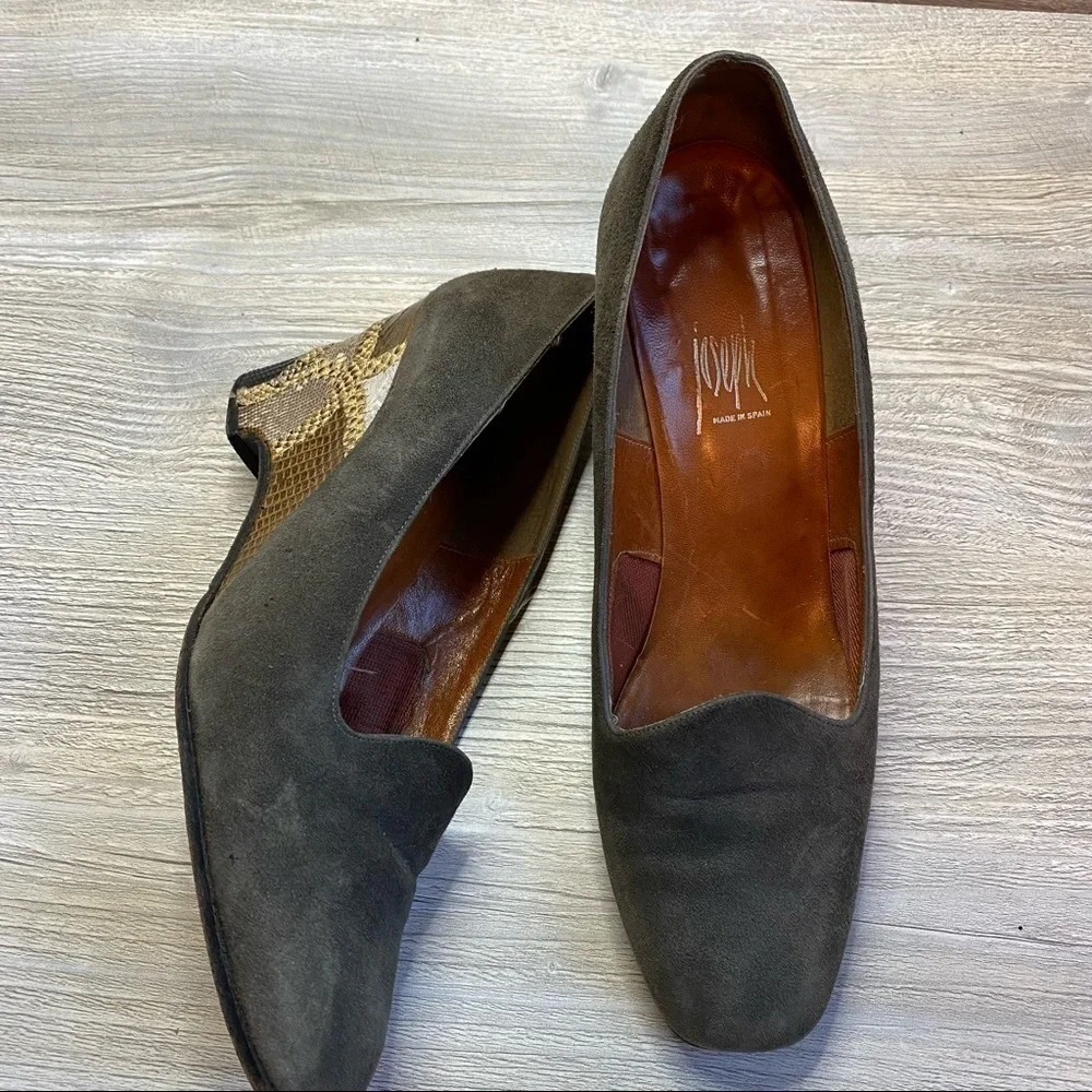 Vintage Joseph suede leather upper lining + sole Patchwork patterned wedge heel
